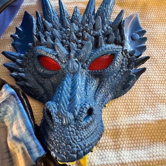 Deadly Dragon Kids Costume Black Blue scales Mask Tail Wings Halloween Boys 8-10 - Picture 4 of 7